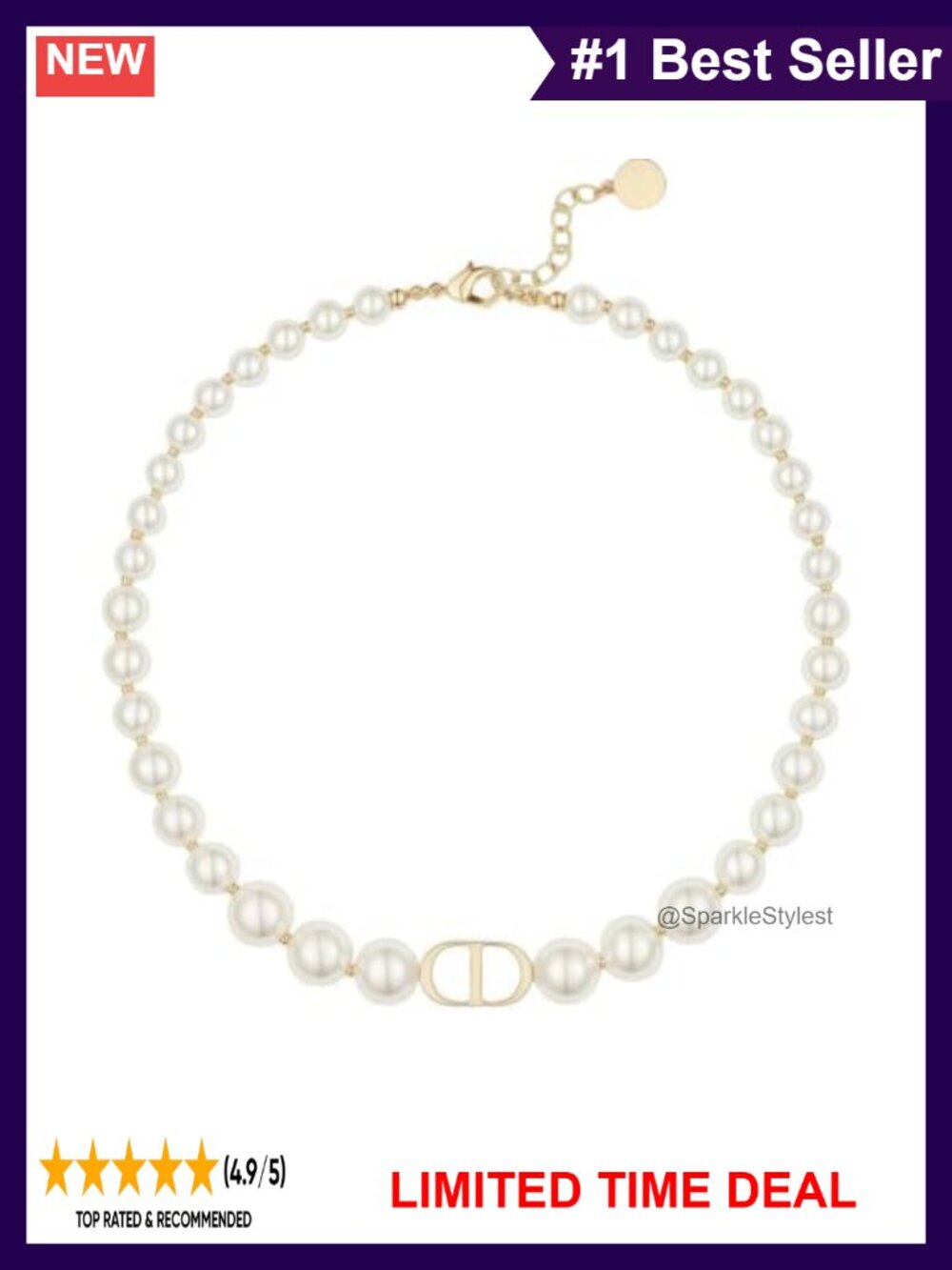 18K Gold Plated Stainless Steel Double Layer Stacked Pearl Pendant Necklace